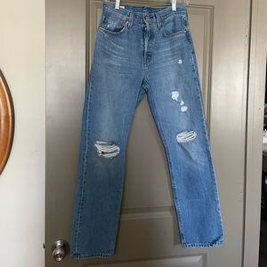 Levi’s 501 denim with distressing